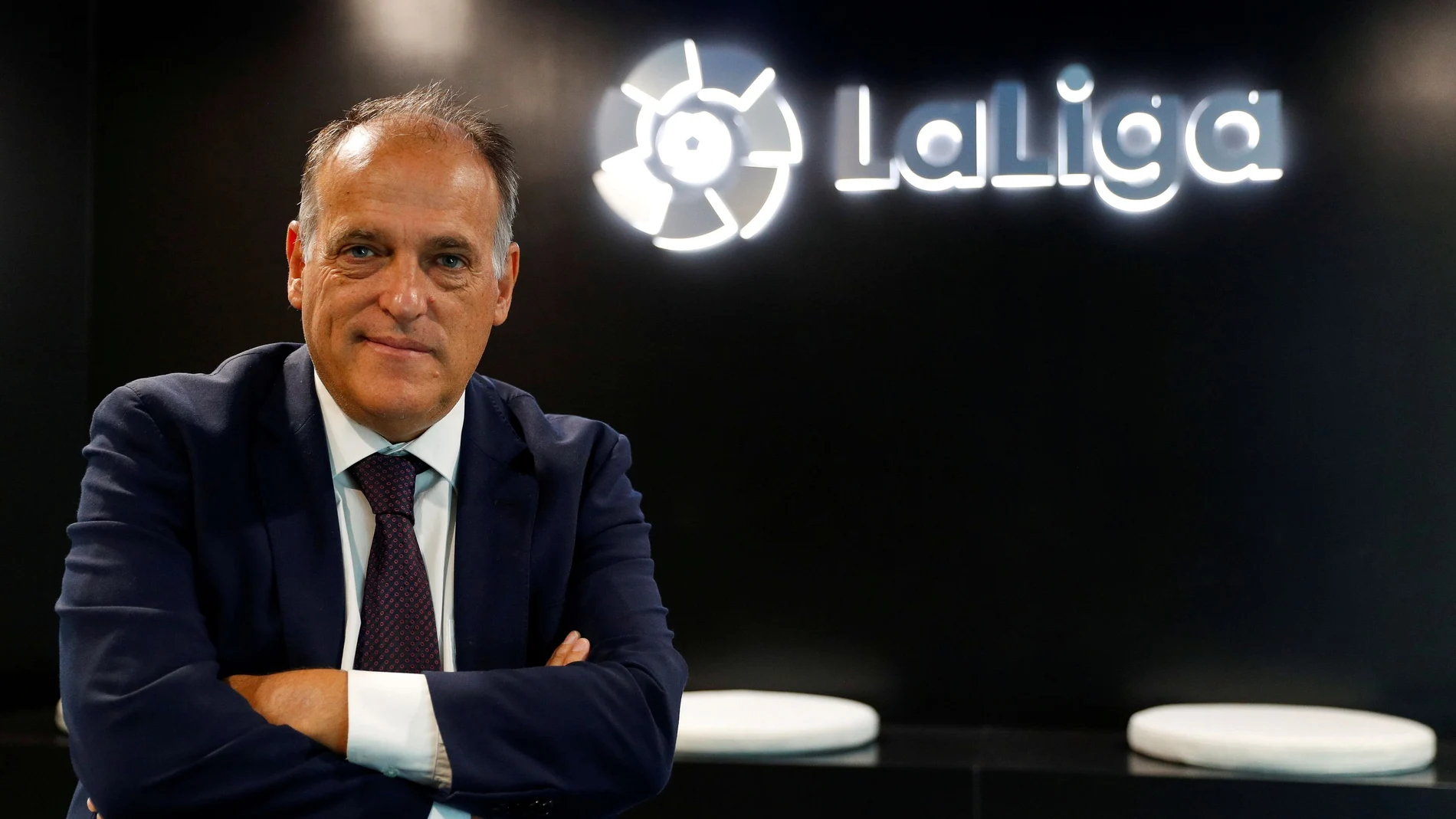 FILE PHOTO: La Liga President Javier Tebas poses during an interview with Reuters at the La Liga headquarters in Madrid