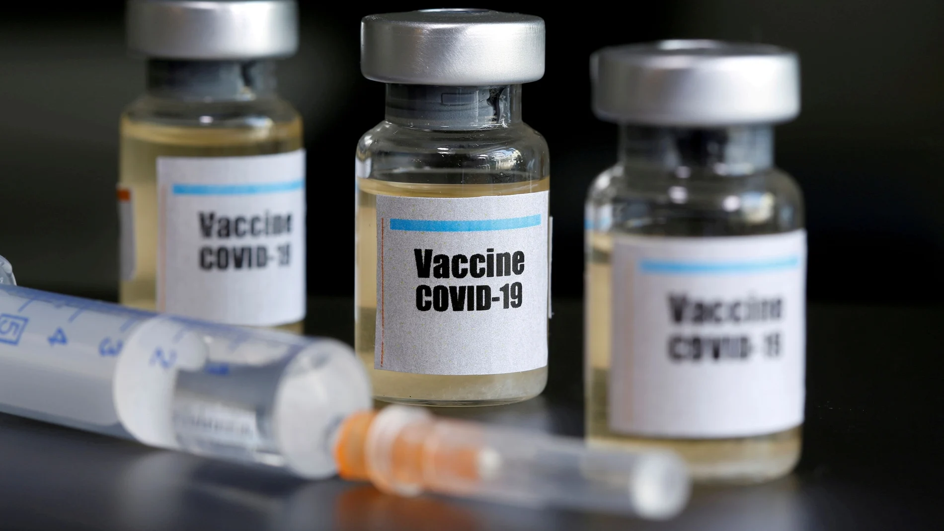 FILE PHOTO: FILE PHOTO: Small bottles labbeled with a "Vaccine COVID-19" sticker and a medical syringe are seen in this illustration