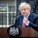 Boris Johnson en su primera comparecencia tras superar el coronavirus