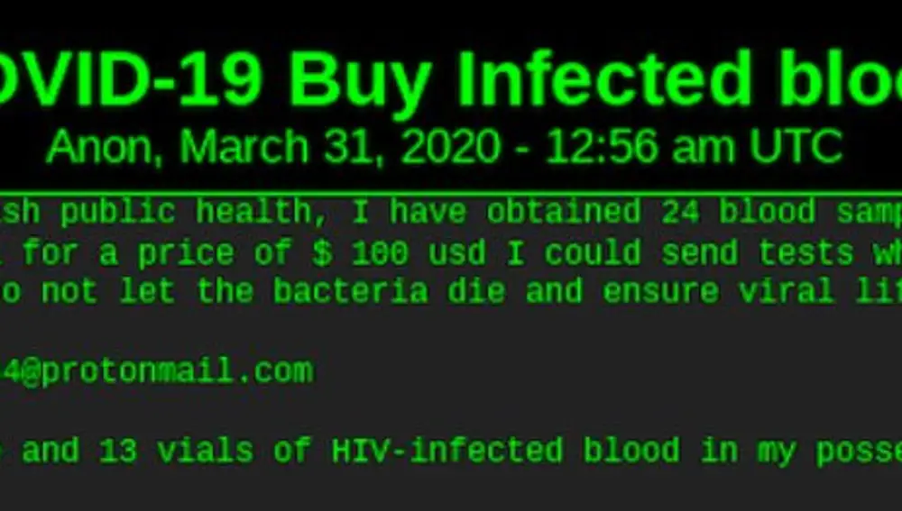 Este vendedor promete sangre infectada de coronavirus a cambio de 100 dólares