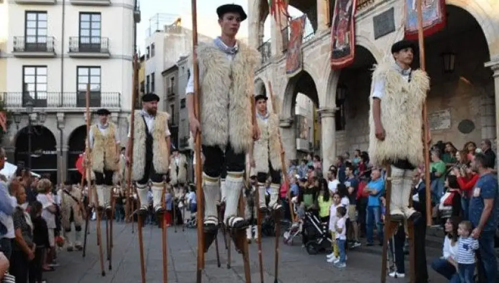 Pasacalles de zancudos en las fiestas de la Virgen de la Concha de Zamora que se celebran en septiembre