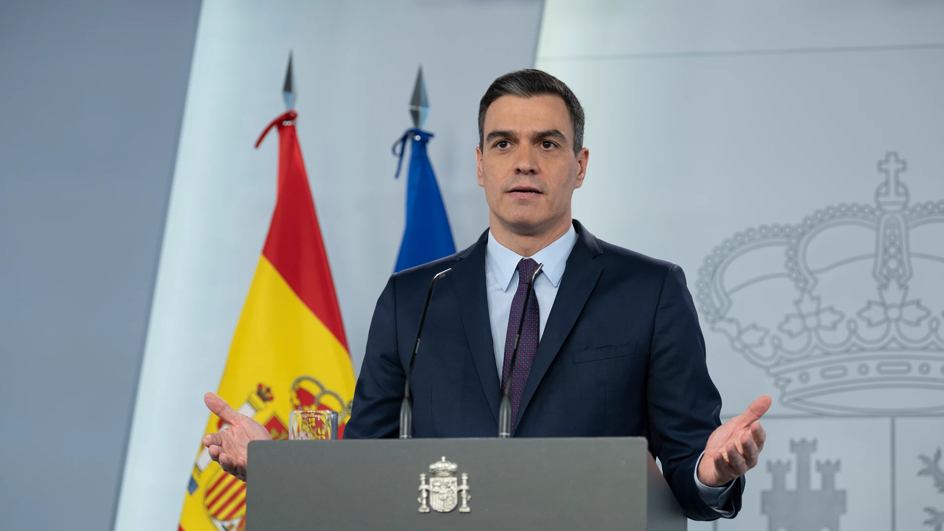 El presidente del Gobierno, Pedro Sánchez, durante una comparecencia desde La Moncloa