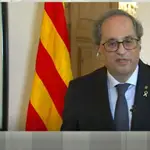 El presidente de la Generalitat, Quim Torra, en la rueda de prensa de hoy.