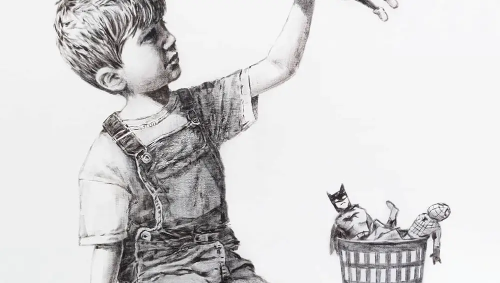 En la nueva obra de Banksy, un homenaje a los sanitarios, un niño juega con su nueva heroína, una enfermena