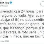 Mensaje en Twitter de Ana Belén Roy
