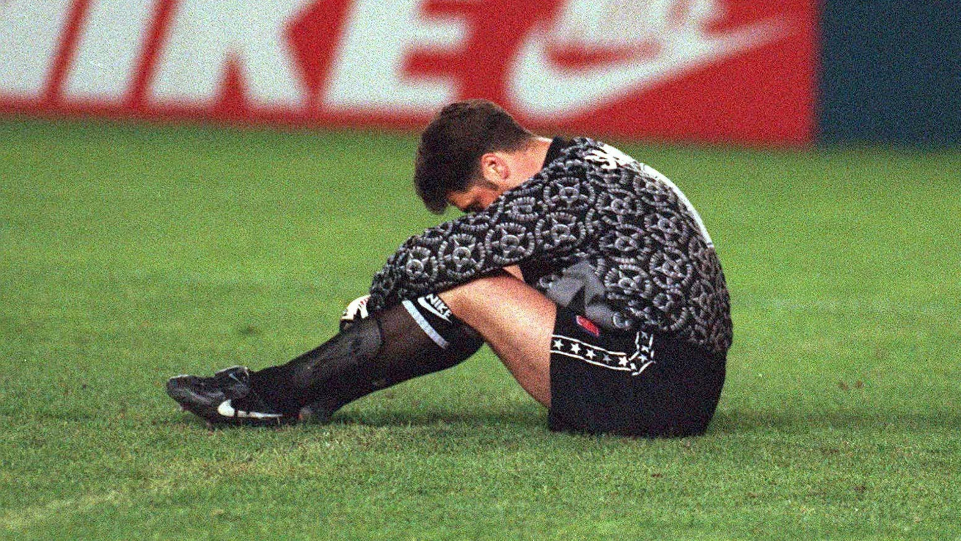 FILE PHOTO: Arsenal goalkeeper David Seaman is left dejected after being beaten for the winner in their 2-1 European Cup Winners' Cup final defeat by Real Zaragoza
