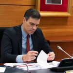 El presidente del Gobierno, Pedro Sánchez, durante el Consejo de Ministros.