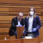 Pablo Fernández, portavoz de Podemos en las Cortes, durante el pleno, donde pidió reformar el modelo residencial