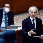 El consejero de Sanidad, Enrique Ruiz Escudero, durante su intervención en la sesión de control al ejecutivo regional en la Asamblea de Madrid del pasado jueves