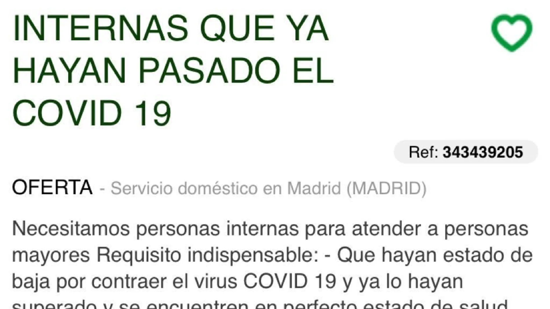 Anuncios de ofertas de trabajo que exigen o valoran las credenciales de haber pasado el Covid-19 para acceder al puesto.