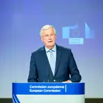 El negociador de la UE, Michel Barnier, durante la rueda de prensa de hoy