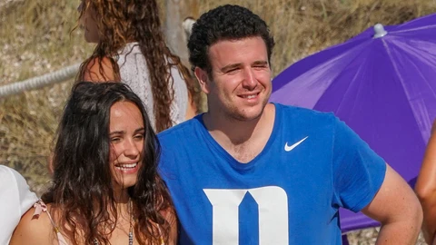 Alex Lequio Obregon and Carolina Monje on holidays in Formentera on Friday, 19 July 2019