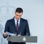 El presidente del Gobierno, Pedro Sánchez, comparece en una rueda de prensa telemática
