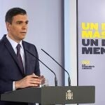 El presidente del Gobierno, Pedro Sánchez, durante su comparecencia hoy en Moncloa