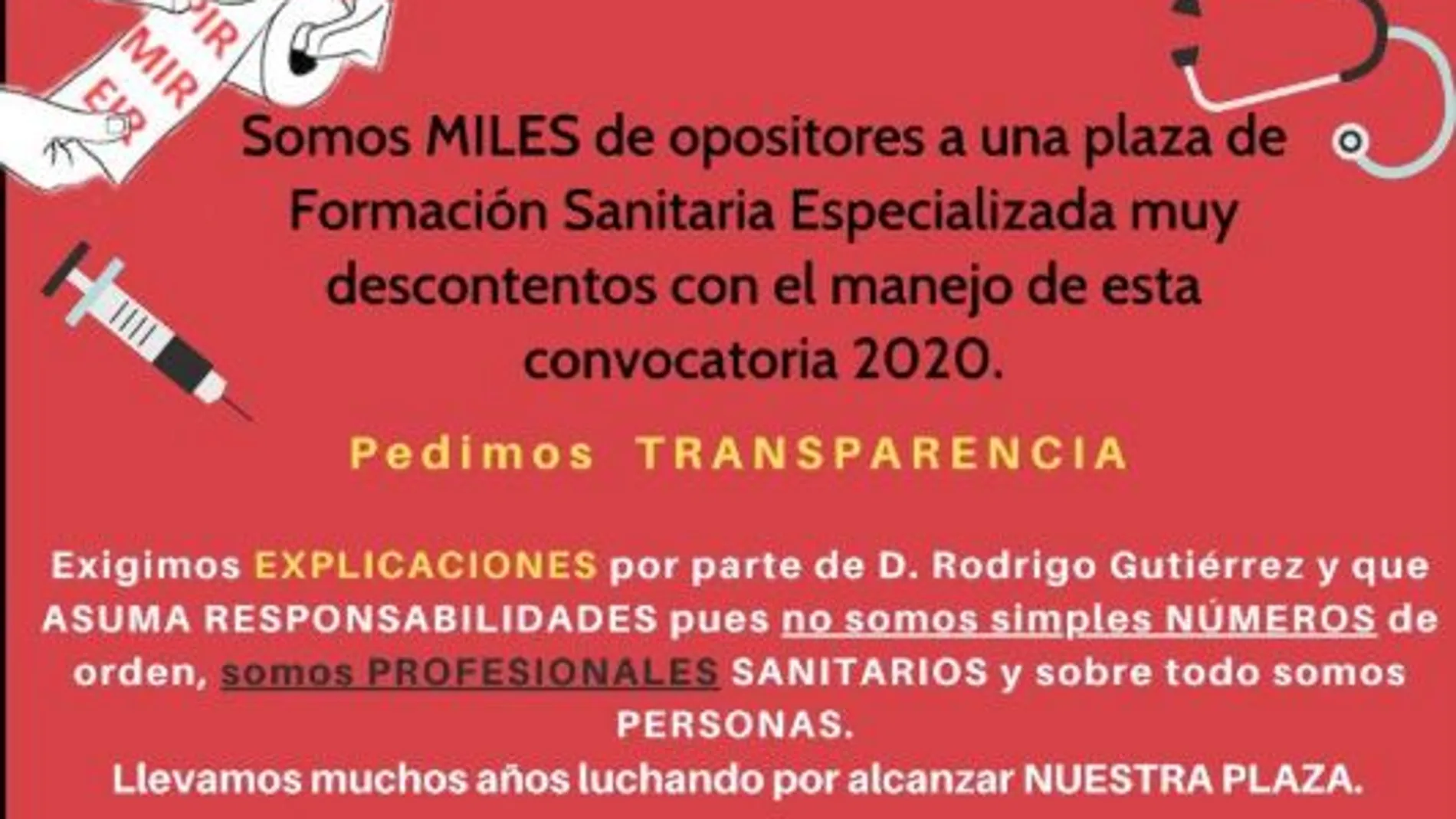 Opositores al MIR se manifiestan en Twitter contra Sanidad