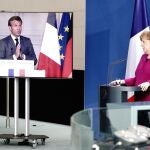 Angela Merkel en videoconferencia con Emmanuel Macron este lunes