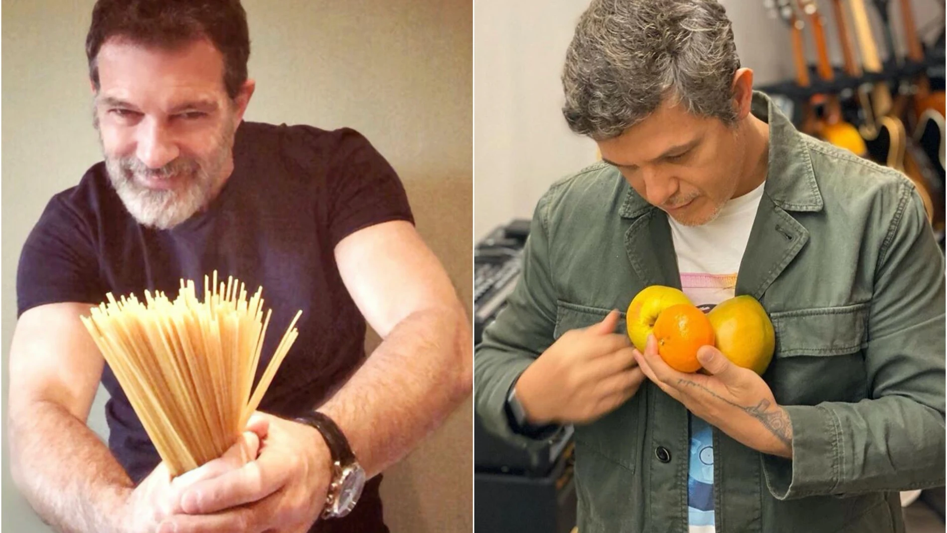 Antonio Banderas y Alejandro Sanz anunciando su colaboración en redes sociales con la iniciativa "Ningún hogar sin alimentos"
