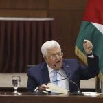 El presidente palestino, Mahmud Abas, durante un discurso en Ramala