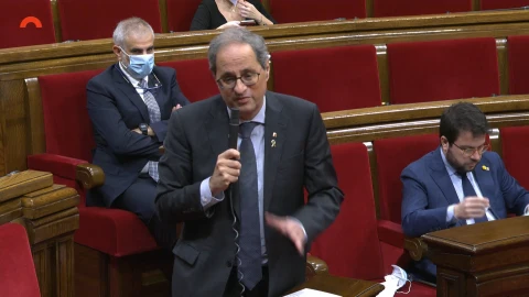 El presidente del Govern, Quim Torra, en el pleno del Parlament del 21 de mayo.EUROPA PRESS21/05/2020