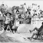 «Concierto de ollas y cacerolas», un grabado cómico que hizo el artista Grandville en 1831 y que da cuenta de cómo eran las caceroladas en el siglo XIX