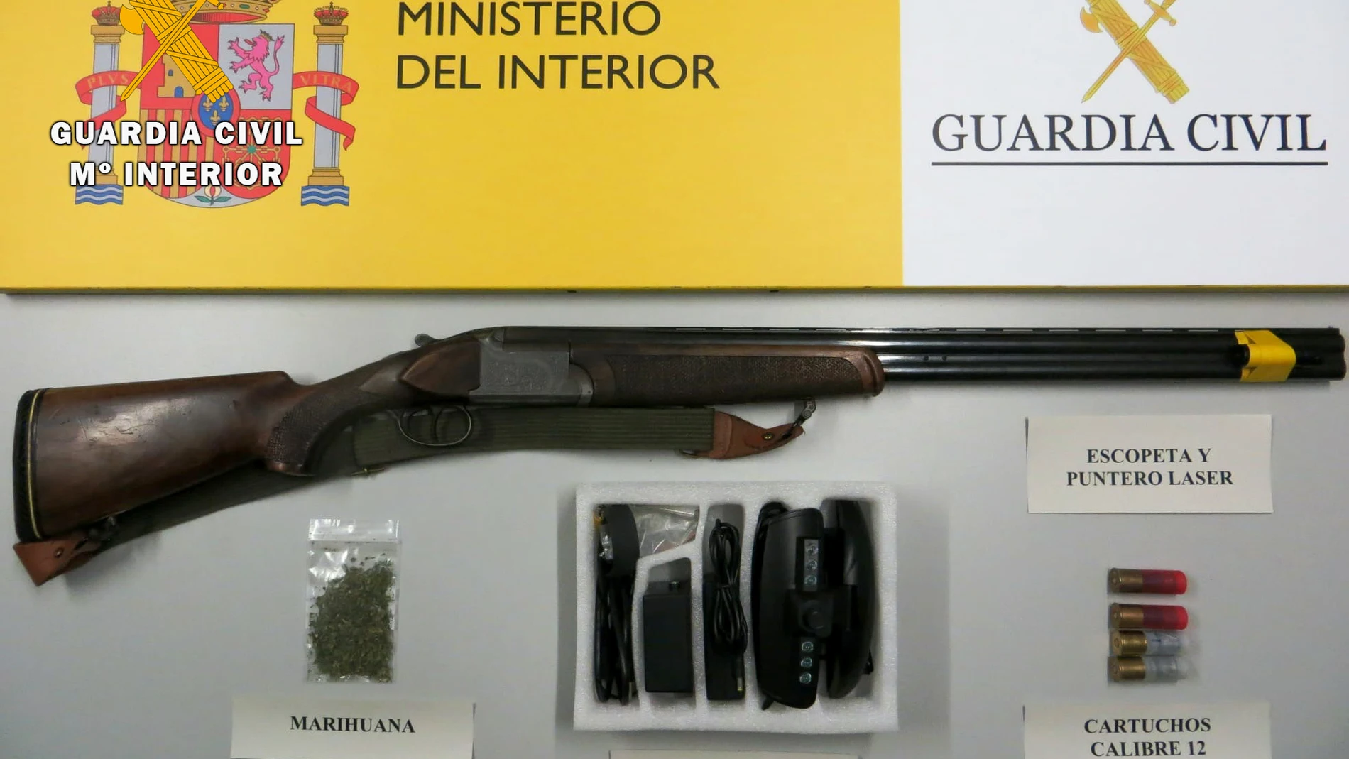 Material incautado por la Guardia Civil a una persona detenida en La Solana (ÁVila) por intentar cazar ilegalmente saltándose además el confinamiento del Estado de Alarma