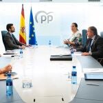 El presidente del PP, Pablo Casado, se reúne con la presidenta de la AVT, Maite Araluce. Le acompañan representantes de la asociación y la vicesecretaria de Política Social del PP, Cuca Gamarra. En Madrid, a 29 de mayo de 2020.DAVID MUDARRA (PP)29/05/2020