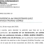 Citación para declarar como presunto responsable del asesinato de Gregorio Ordóñez
