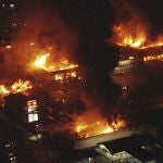 Incendio durante las protestas por la agresión sufrida por Rodney King en Los Ángeles