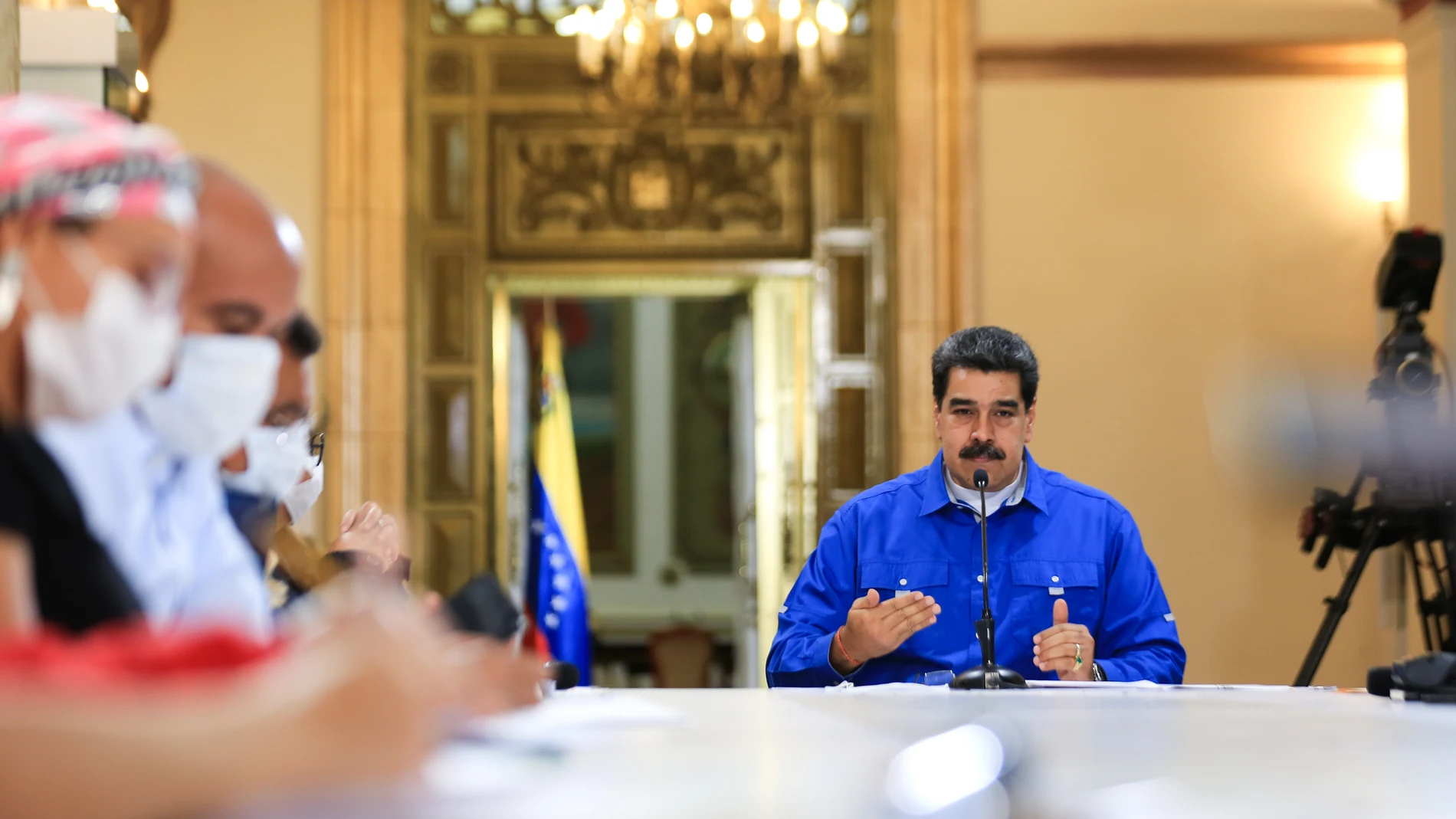 Venezuelan President Madur video conference in Caracas