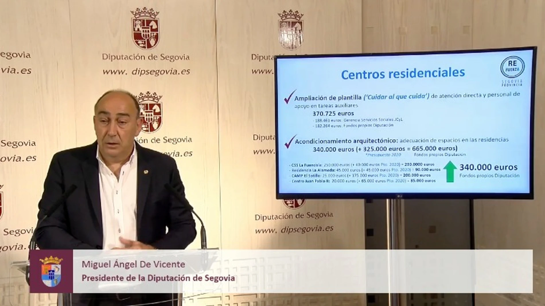 El presidente de la Diputación de Segovia, Miguel Ángel de Vicente, presenta las novedades del Plan "RefuerzA"