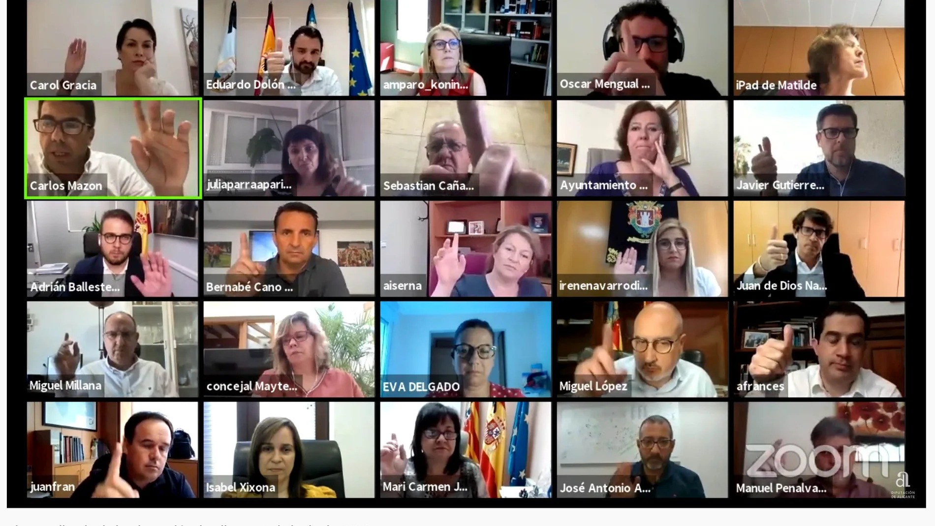 Imagen del pleno virtual de la Diputación de Alicante