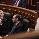 El ministro del Interior, Fernando Grande-Marlaska, responde a la pregunta de la diputada de Vox, Macarena Olona/ E. Parra. POOL