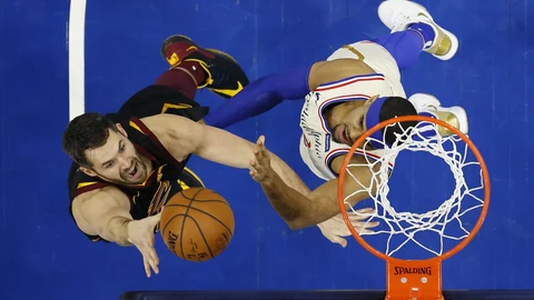 Kevin Love y Tobias Harris, en un partido de esta temporada