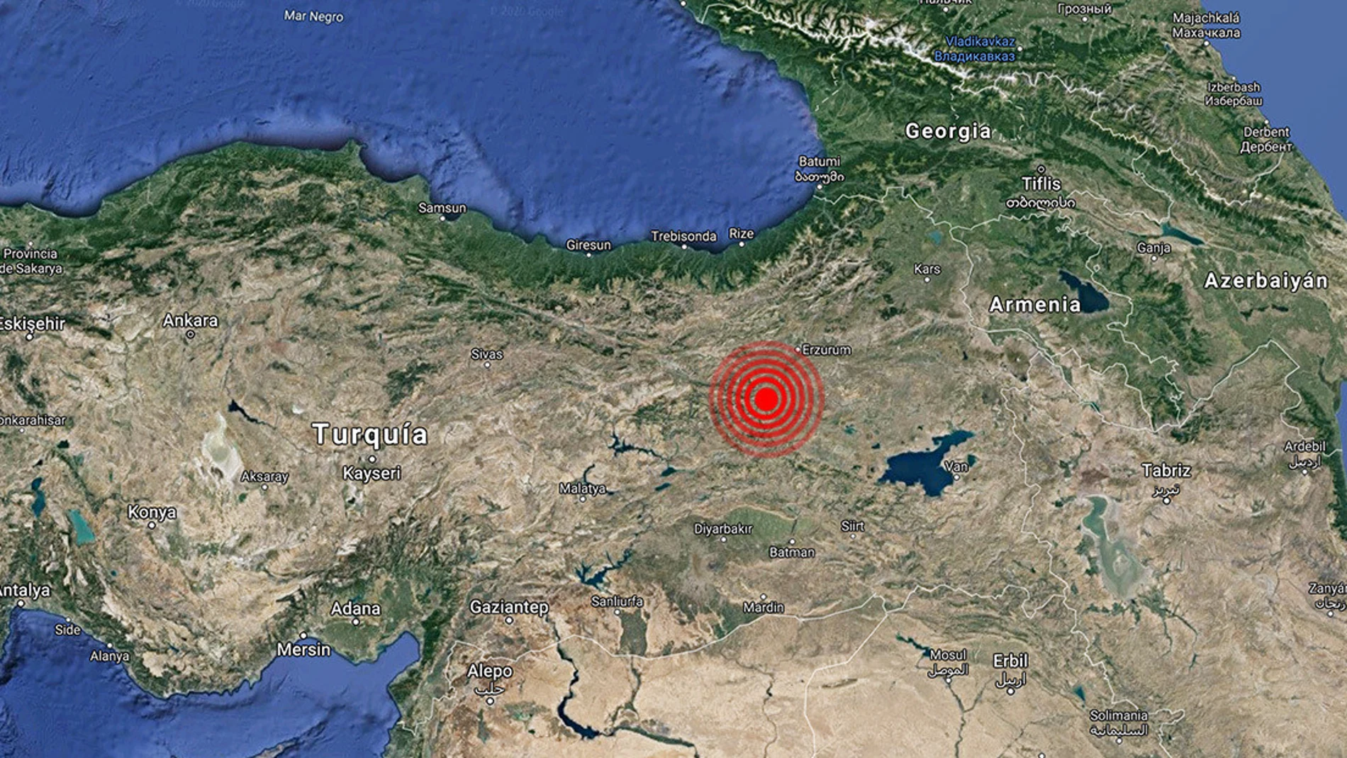 Mapa de Turquía con el epicentro del terremoto
