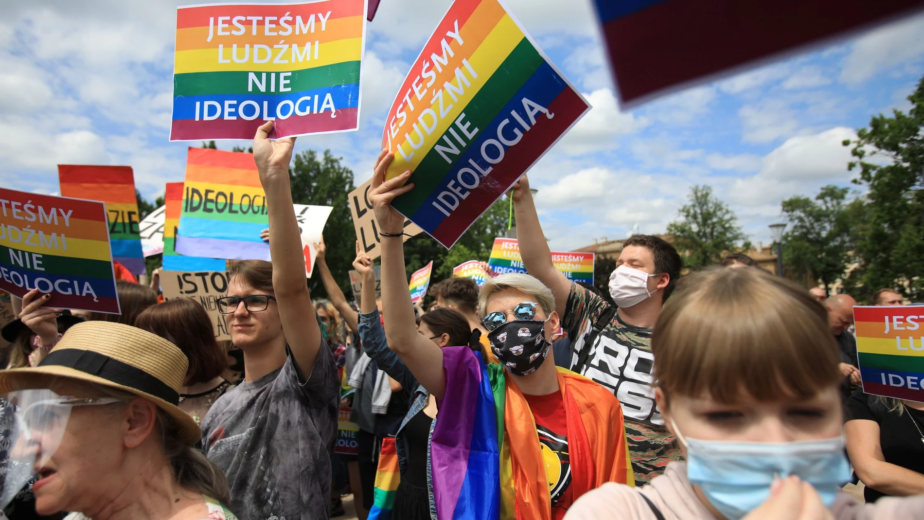 People protest against Polish President Andrzej Duda recent LGBT comments during his election rally in Lublin