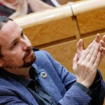 El vicepresidente segundo y ministro de Derechos Sociales y Agenda 2030, Pablo Iglesias, durante una sesión de control al Gobierno en el Senado.