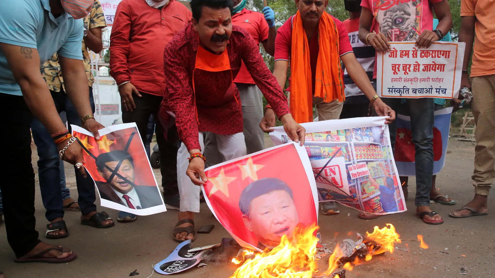 Protest against China in Bhopal