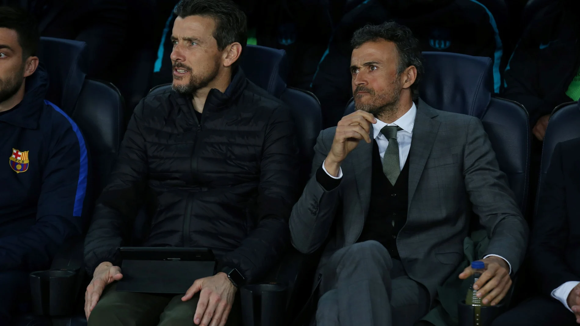 FILE PHOTO: Barcelona coach Luis Enrique and assistant manager Juan Carlos Unzue