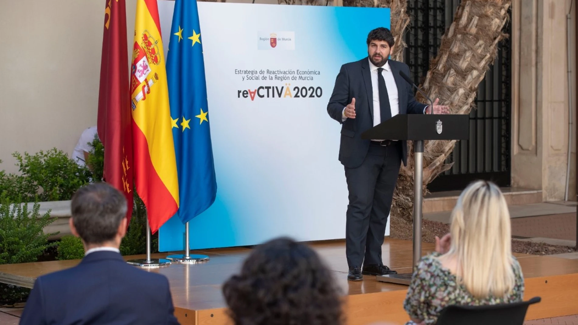 Fernando López Miras durante el acto de presentación del Plan ReActiva 2020