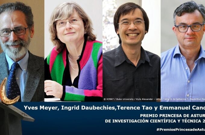 Los matemáticos franceses Yves Meyer y Emmanuel Candès, la belga Ingrid Daubechies y el australiano Terence Tao han sido galardonados de forma conjunta con el Premio Princesa de Asturias de Investigación Científica y Técnica 2020.