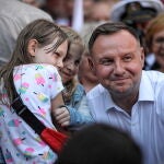 El presidente polaco y candidato por el partido gobernante Ley y Justicia, Andrzej Duda, en un acto electoral en Skoczow en Polonia