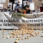 El presidente de la Asociación Valenciana de Agricultores, Cristobal Aguado (i) y el de la Unió de Llauradors , Carles Peris, en una protesta el año pasado frente a la Conselleria de Agricultura