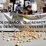 El presidente de la Asociación Valenciana de Agricultores, Cristobal Aguado (i) y el de la Unió de Llauradors , Carles Peris, en una protesta el año pasado frente a la Conselleria de Agricultura