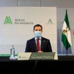 El presidente de la Junta de Andalucía, Juanma Moreno, preside el Foro Sanidad Publica en el Palacio de San Telmo