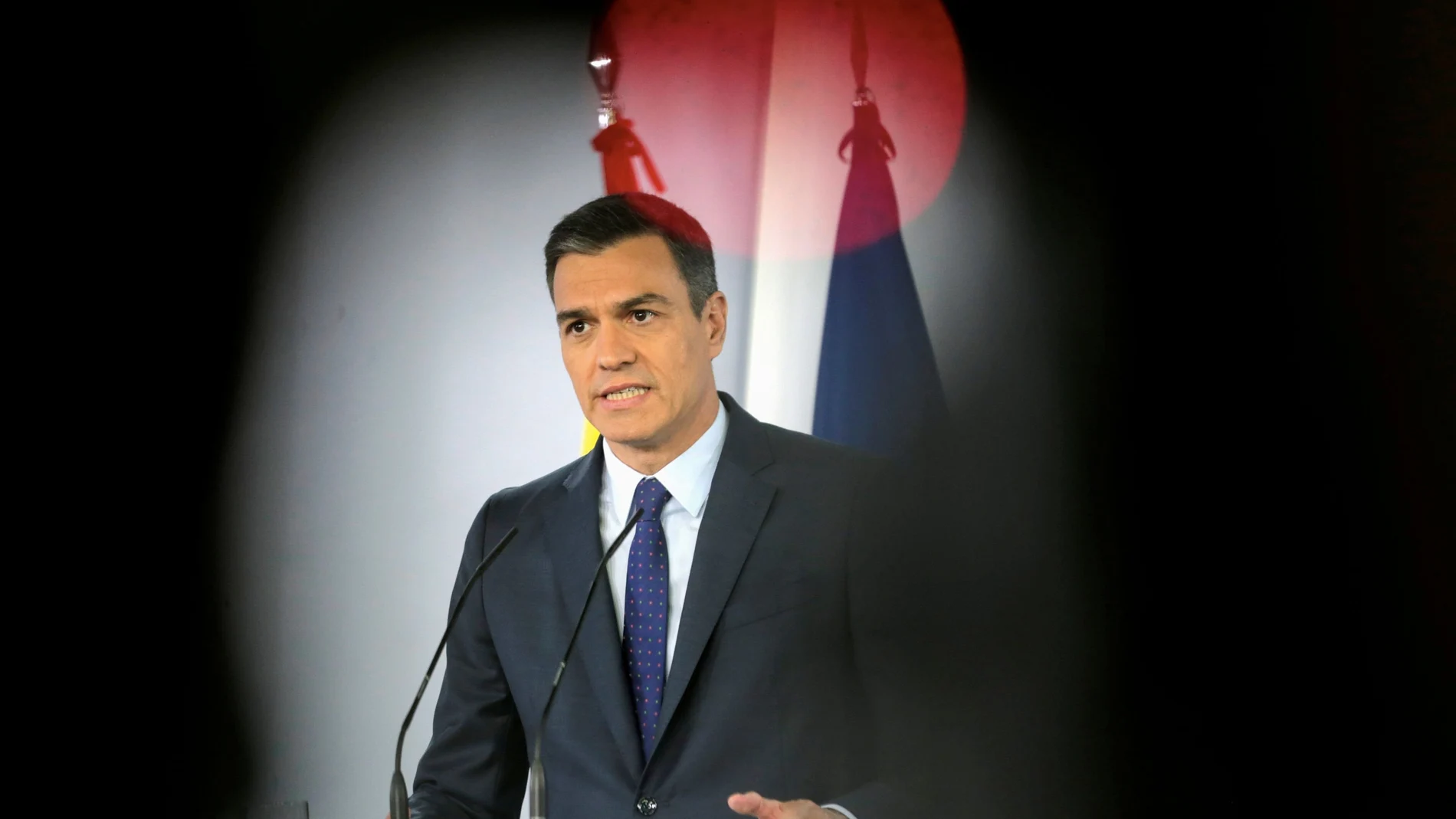 FILE PHOTO: Spanish PM Sanchez attends a news conference at the Moncloa Palace in Madrid