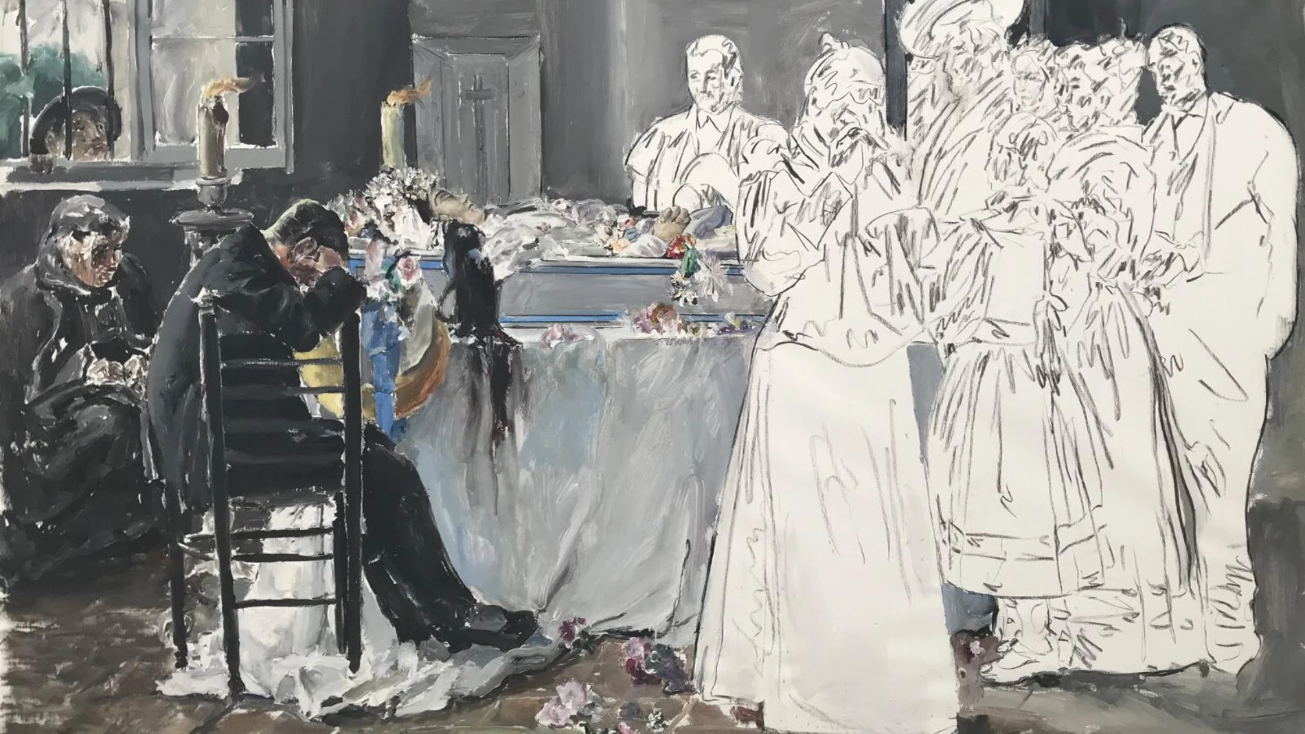 Santiago Ydáñez se ha inspirado en el lienzo de Moreno de Torres "Mira qué bonita era" para su lienzo, pintado en pleno confinamiento