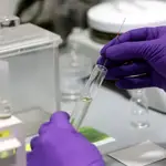 Técnicos de laboratorio trabajan en la empresa PharmaMar sobre el medicamento Aplidin, que según las pruebas realizadas en sus laboratorios podrían resultar efectivos en el tratamiento contra el Coronavirus COVID-19.