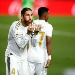 Sergio Ramos celebra el gol de la victoria ante el Getafe