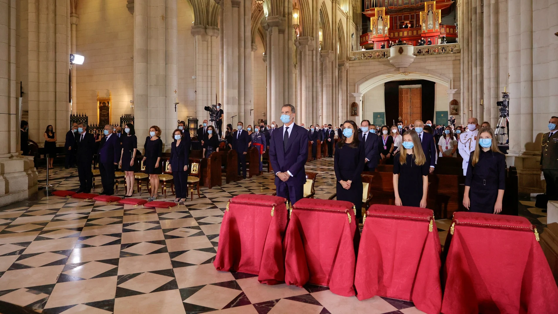 King Felipe and Queen Letizia of Spain, Princess Leonor and Infanta Sofia attend a funeral mass for the coronavirus disease (COVID-19) victims at La Almudena Cathedral in Madrid, Spain, July 6, 2020. Juanjo Martin/Pool via REUTERS
