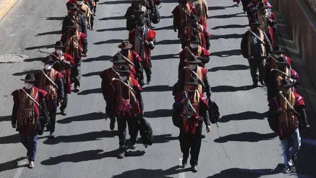 Aymara Indians march against the governmentâ€™s implementation of virtual classes across the country as a protective measure against the new coronavirus, in La Paz, Bolivia, Wednesday, July 8, 2020. The protesters say the order is discriminatory against children living in poor rural areas where the internet is slow, expensive and would only be only available to those who have the money to buy a computer or cellphone.Â (AP Photo/Juan Karita)